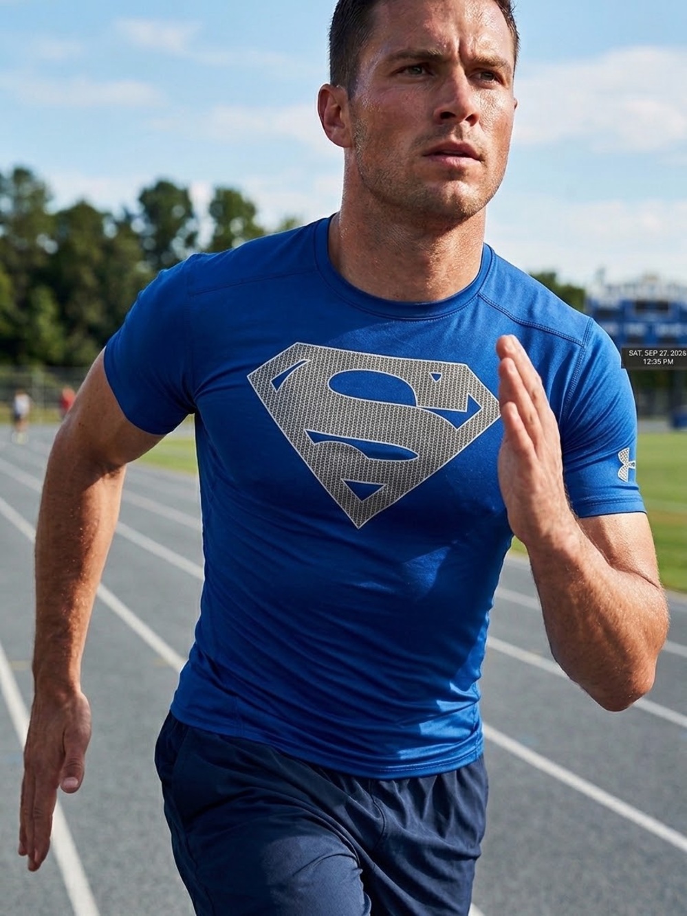 Under Armour Alter Ego Superman HeatGear Compression Shirt Mens L Blue